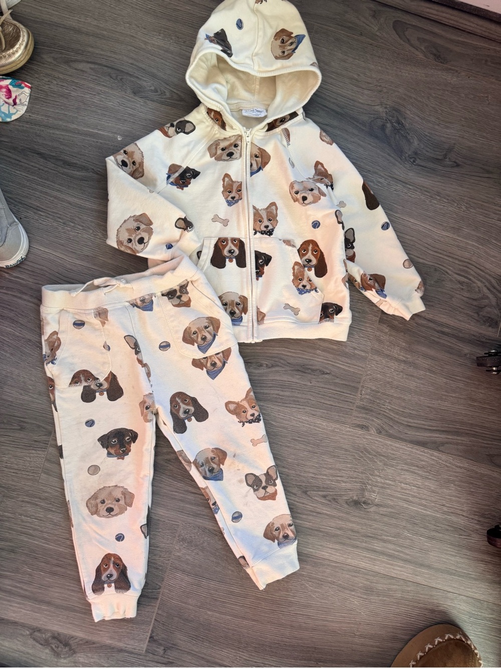 Angel Dear Organic Track Suit Puppy Print Zip Hoodie & Joggers Boy’s 3T FLAWS